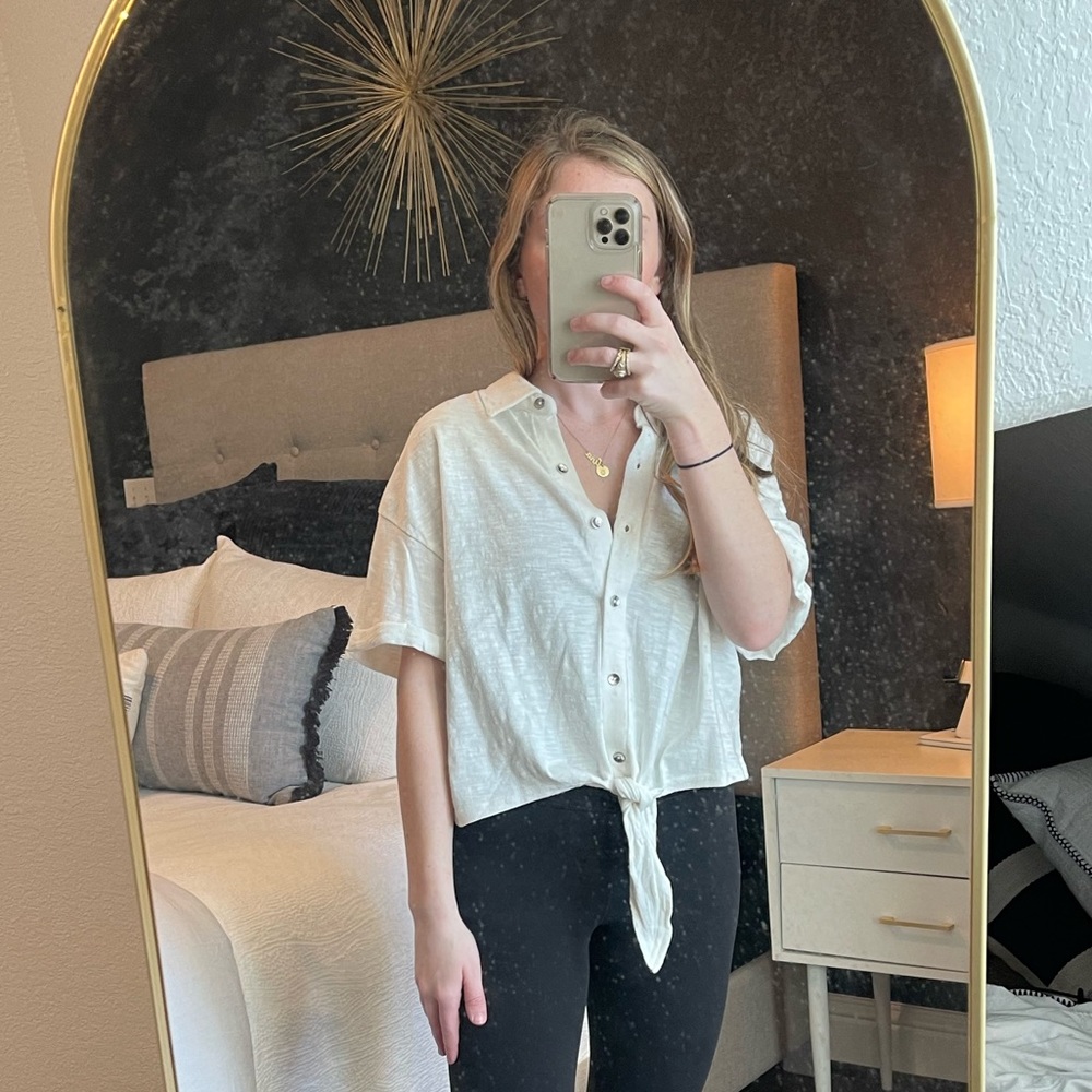 White Cropped Button up Splendid Top